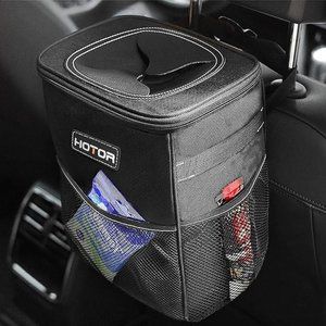 Car Trash Can with Lid and Storage Pockets